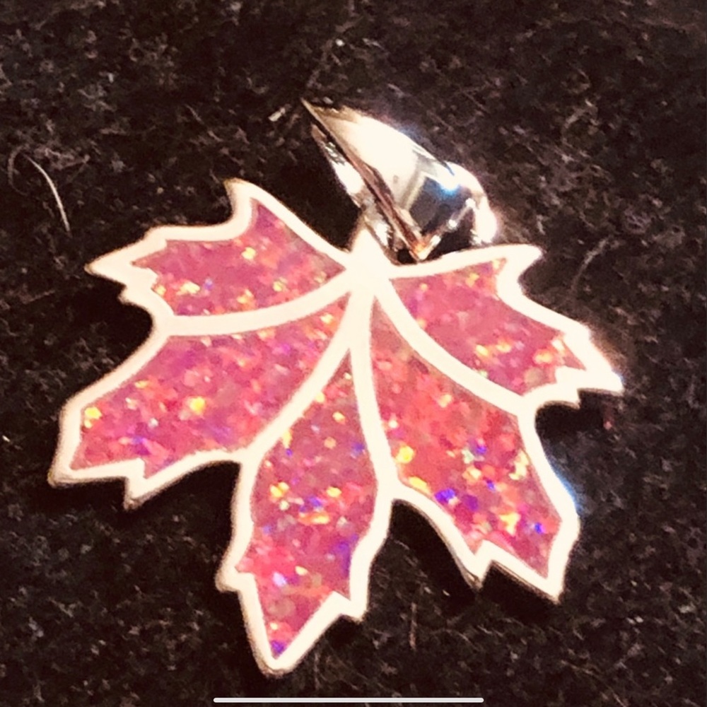Beautiful Redfireopal Sterlingsilver Leaf Necklace - image 7